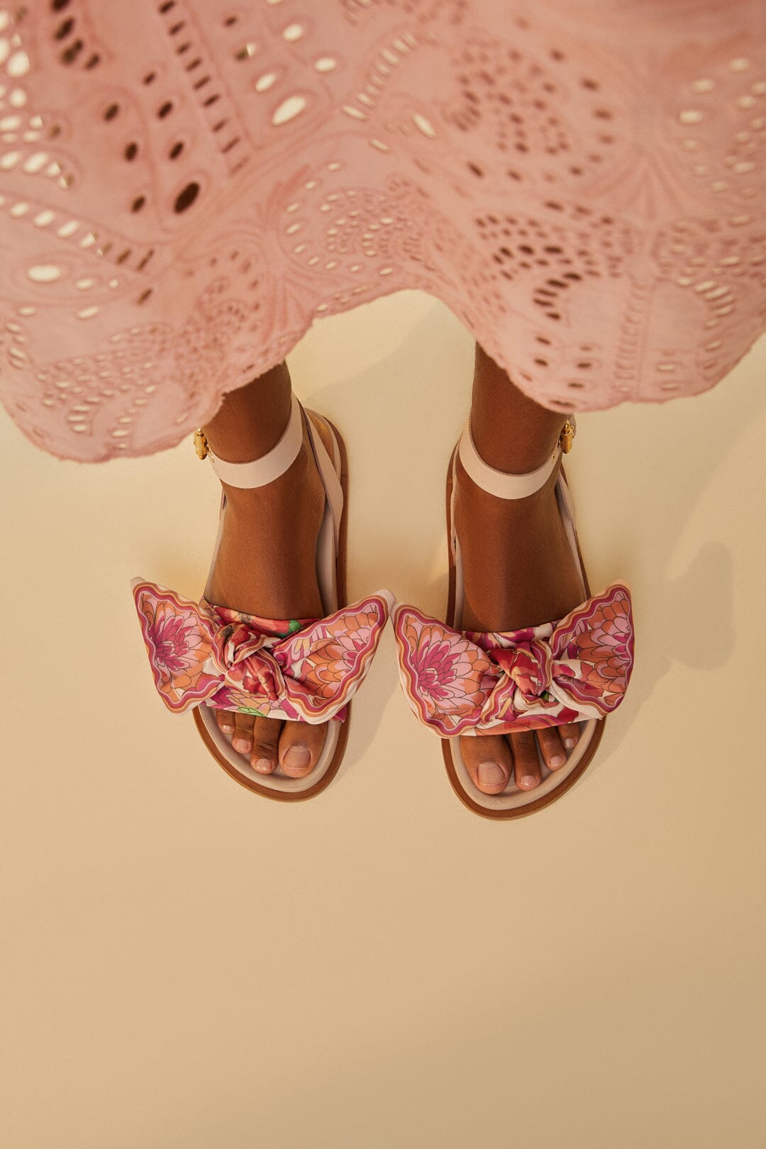 Beige Spring Affair Scarf Flat Sandal