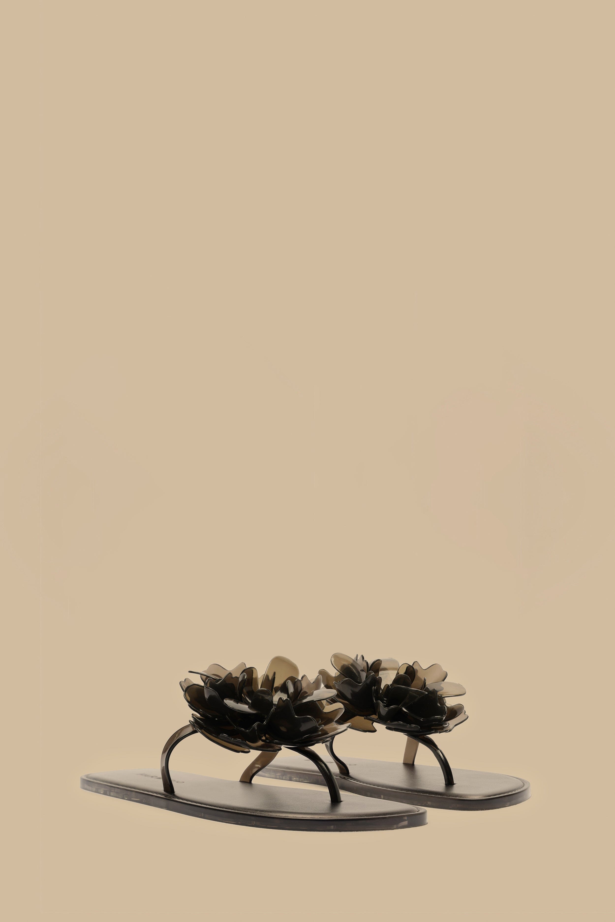 Black Flower Jelly Flat Sandal