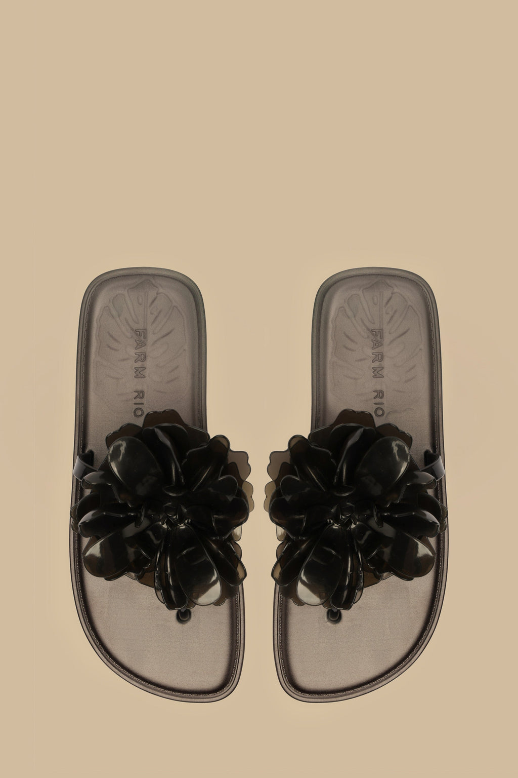 Black Flower Jelly Flat Sandal