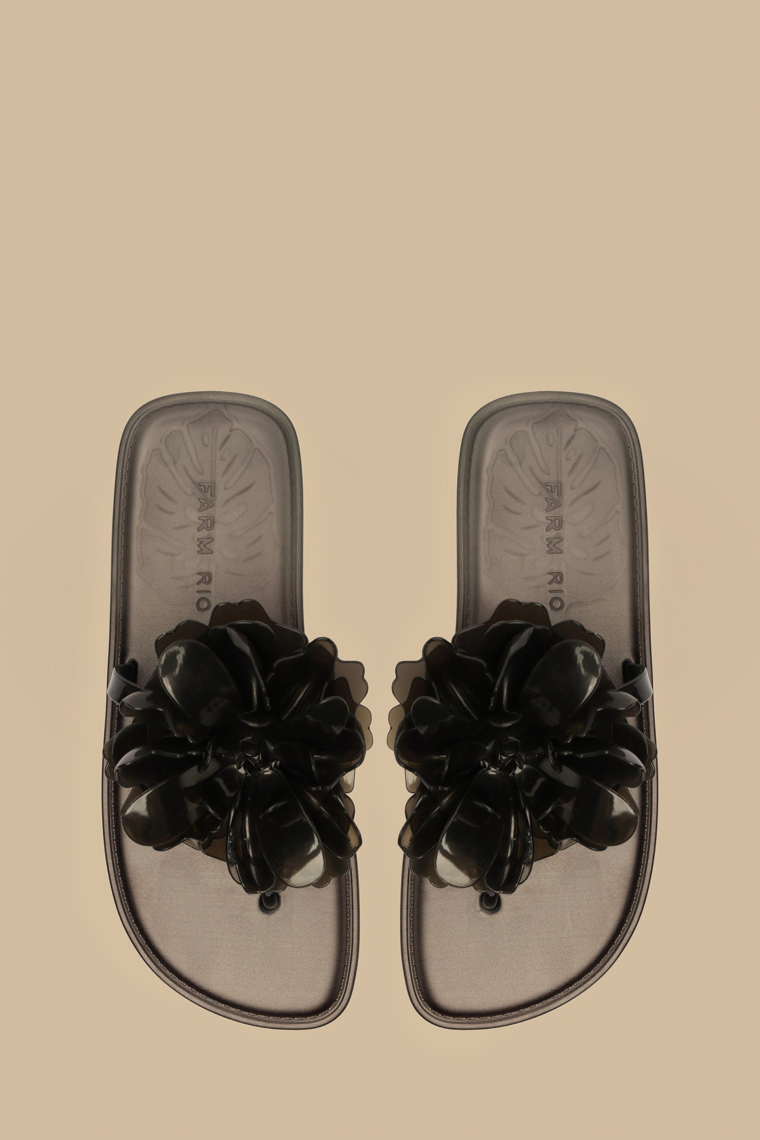 Black Flower Jelly Flat Sandal