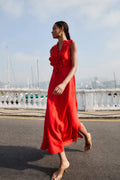 Red Sleeveless Euroflax Premium Linen Midi Dress