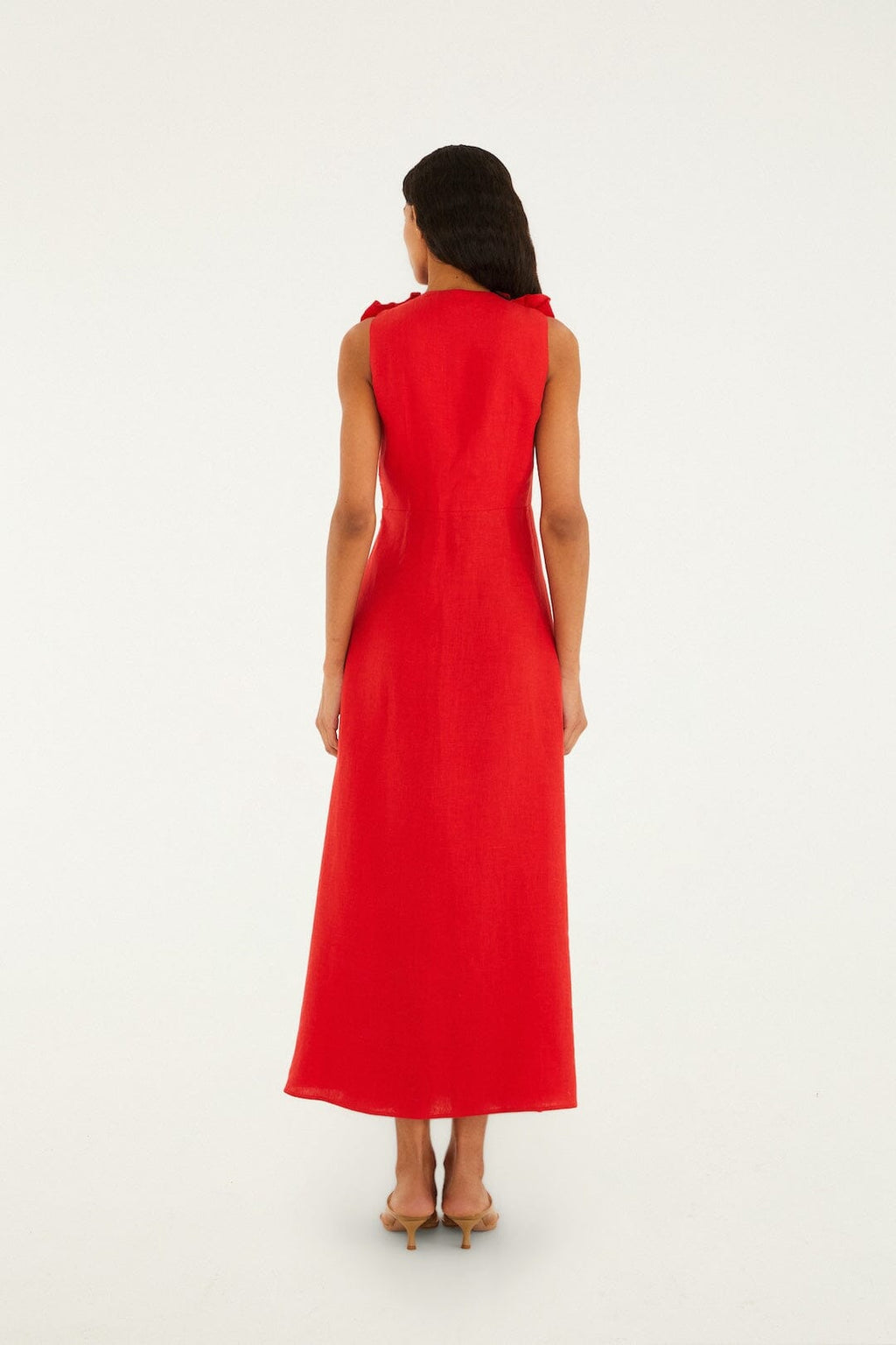 Red Sleeveless Euroflax Premium Linen Midi Dress