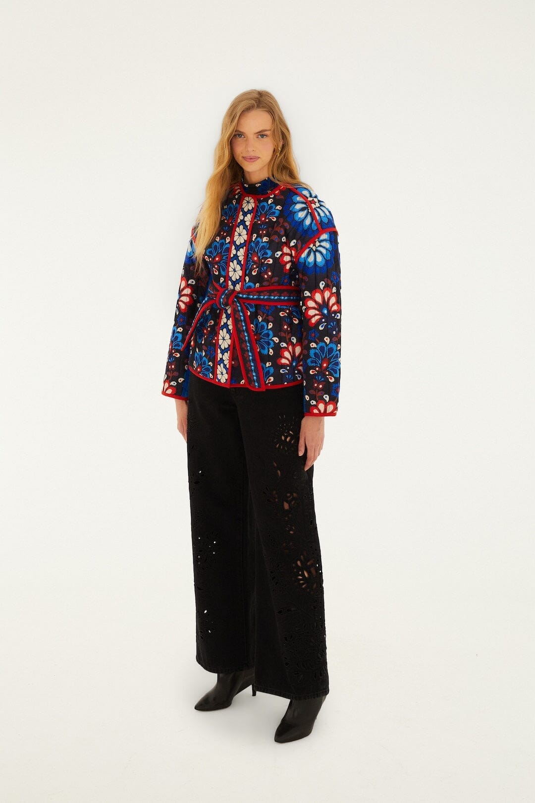 Black Latina Scarf Belted Crop Jacket