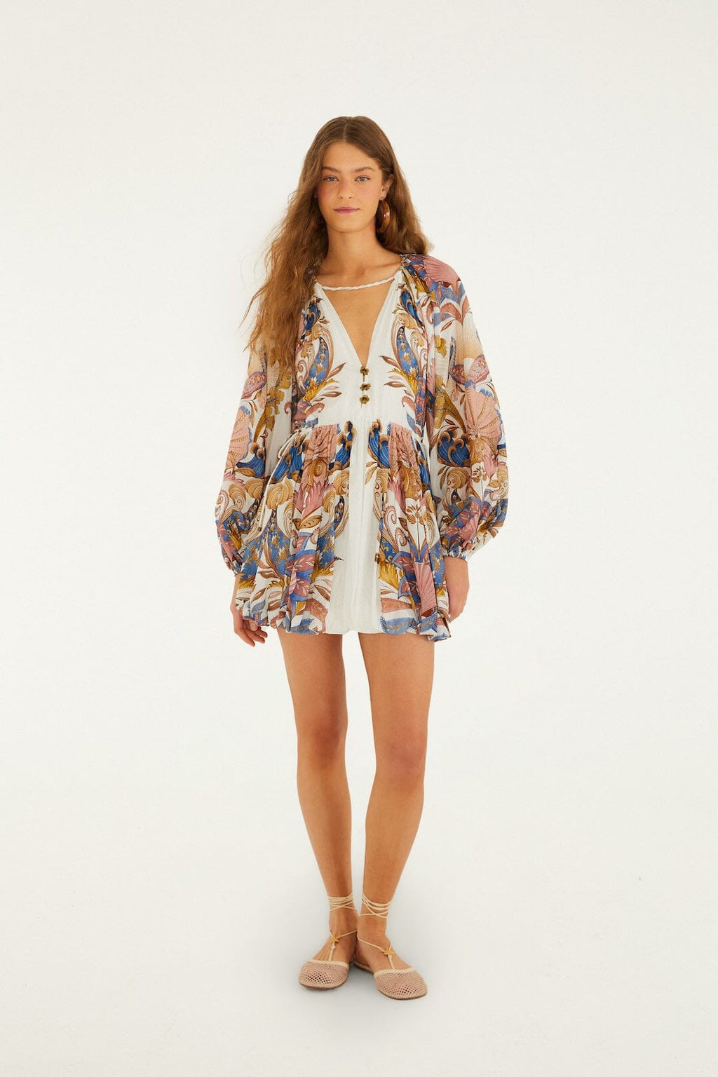 Off-White Sea Garden Puff Sleeve Mini Bubble Dress