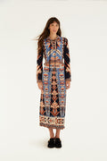 Multicolor Tapestry Fringes Knit Skirt