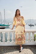 Butter Yellow Embroidered Lenzing™ Ecovero™ Euroflax™ Midi Dress