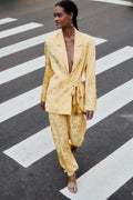 Beige Notched Lapel Front Ties Blazer