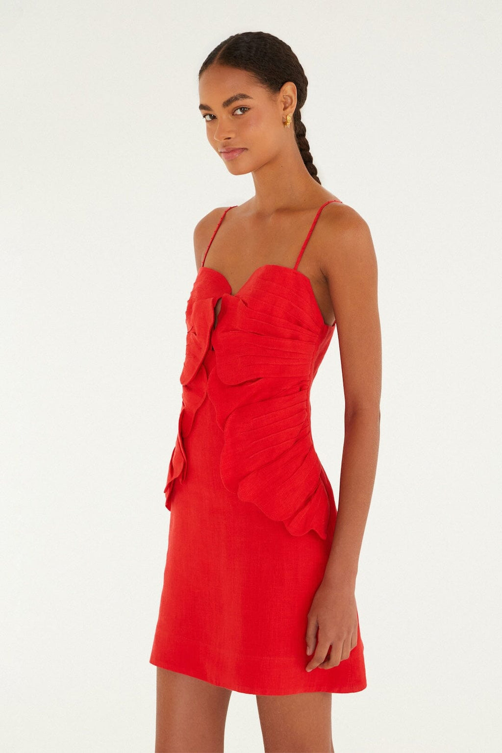 Red Sleeveless Flower Euroflax Premium Linen Mini Dress