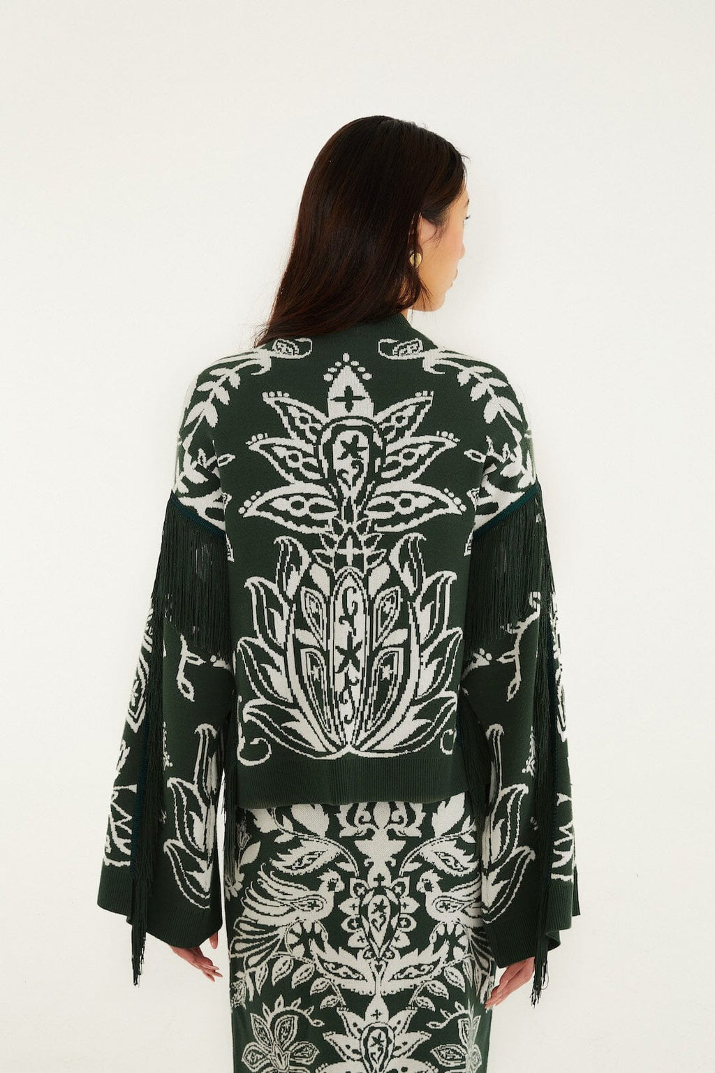 Dark Green Miranda Fringes Knit Sweater
