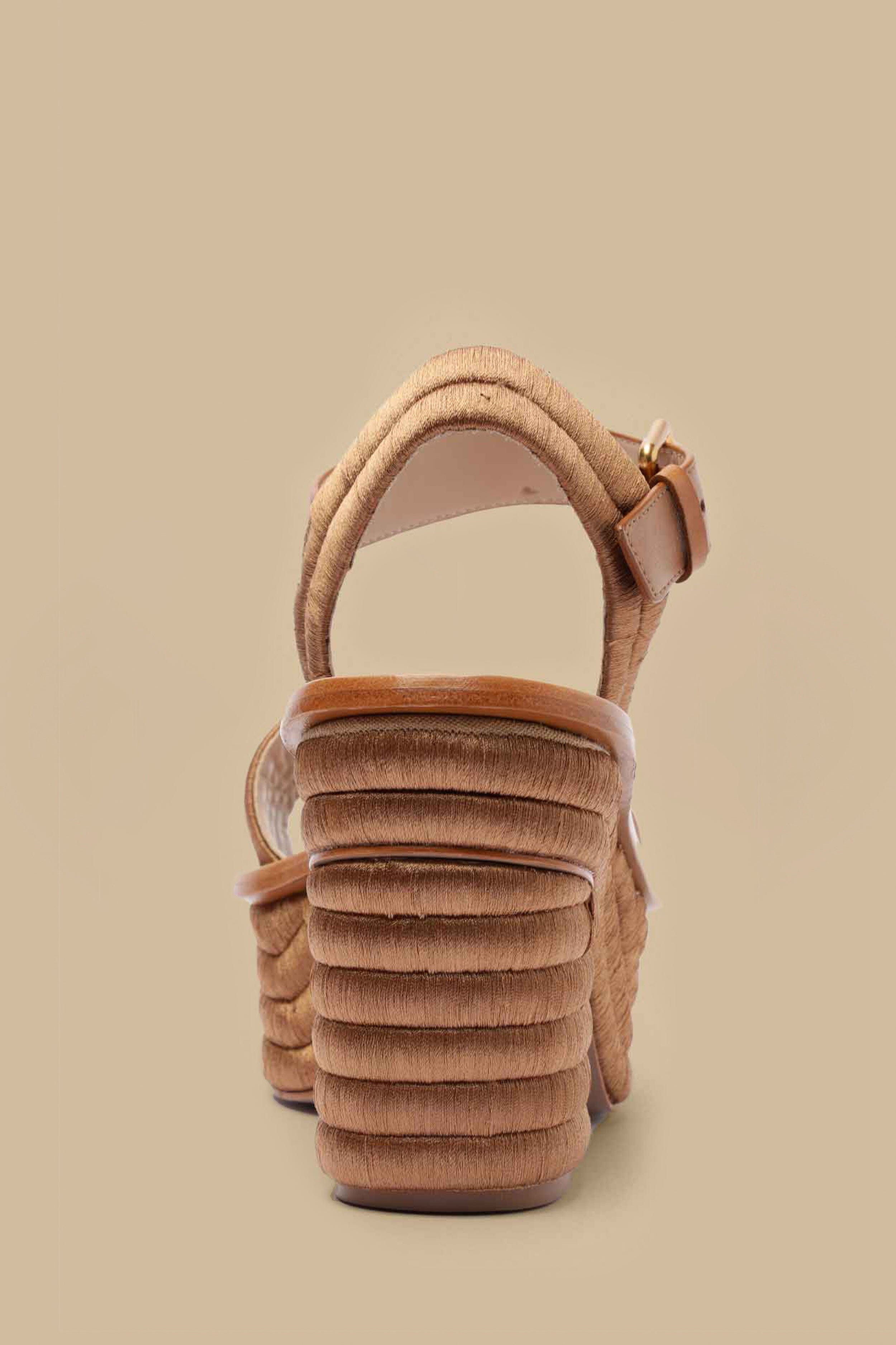 Tan Embroidered Platform Sandal