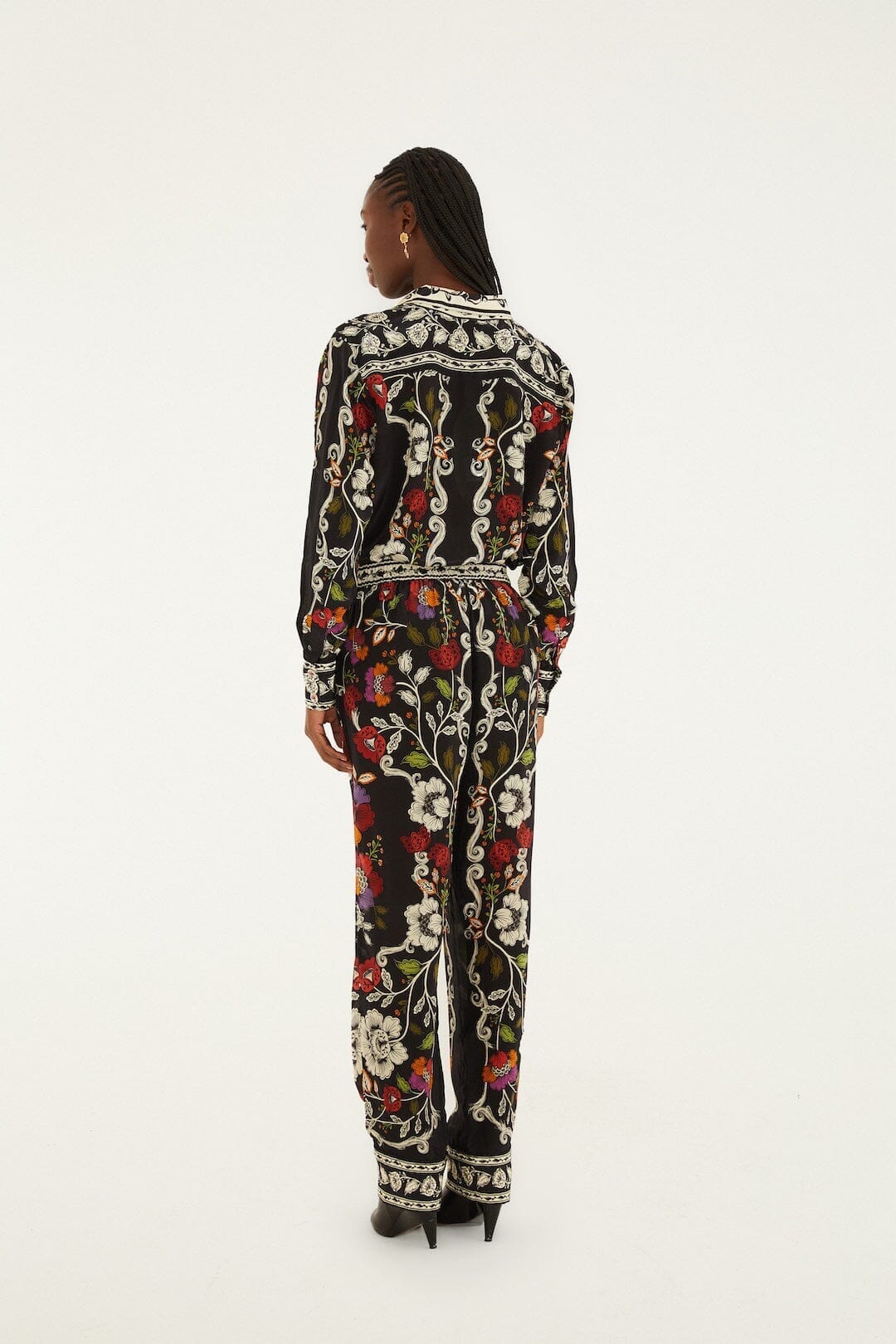 Black Rococo Flowers Pockets Pants