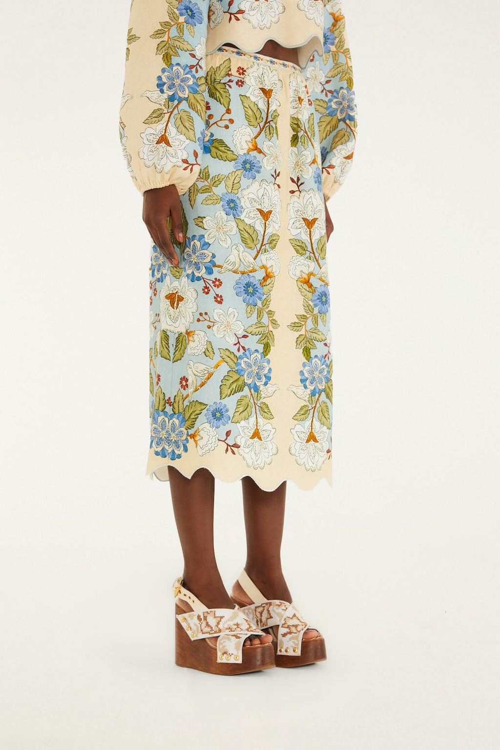 Cream Garden Scarf Euroflax Premium Linen Midi Skirt