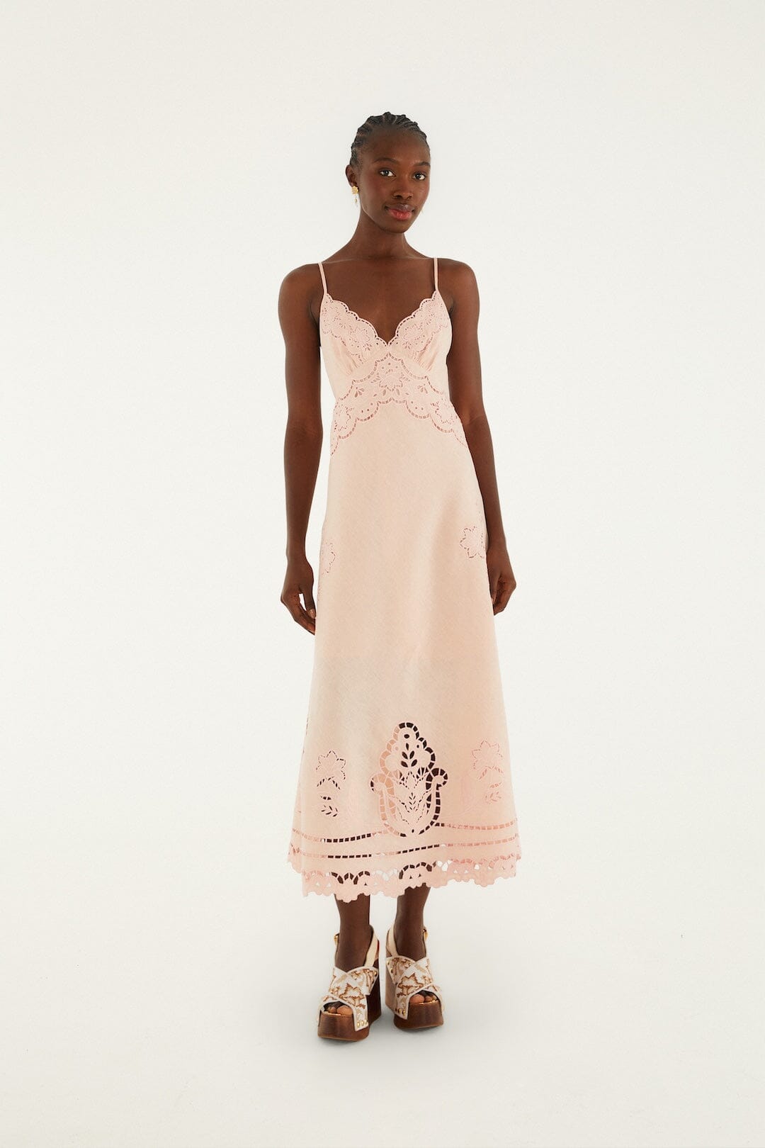 Pink Richelieu Euroflax Premium Linen Slip Midi Dress