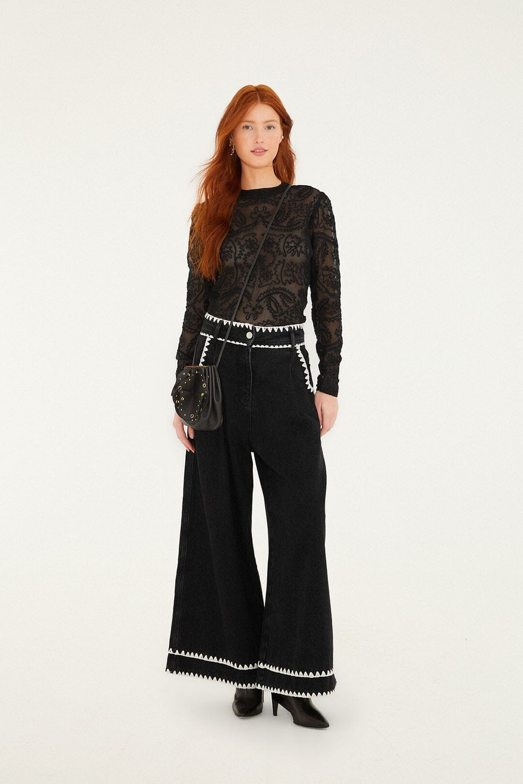 Black Embroidered Long Sleeve Blouse