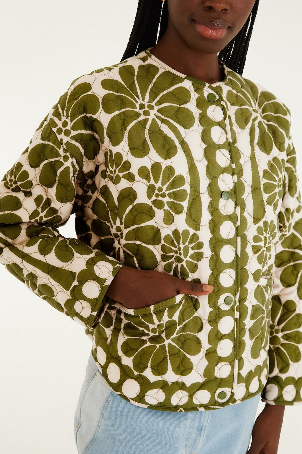 Green Palermo Pockets Quilted Jacket