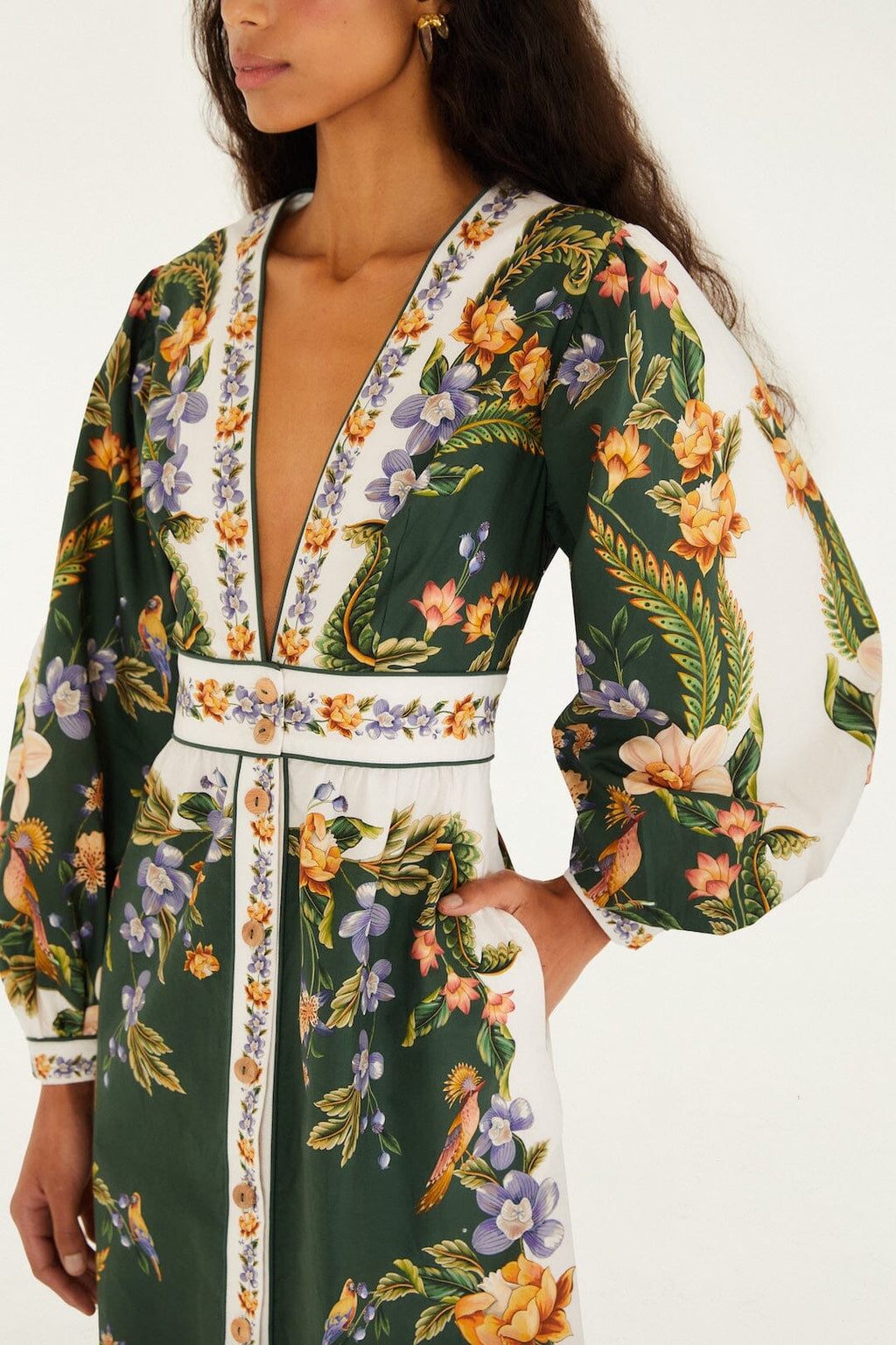 Green Nature V Neck Buttoned Maxi Dress