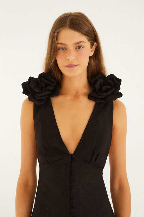 Black 3d Flowers Sleeveless Mini Dress