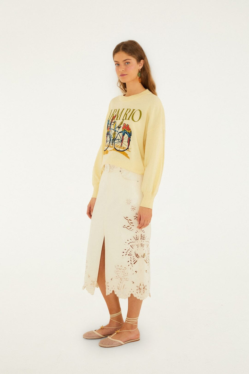 Yellow Birds Bicycle Embroidered Sweater