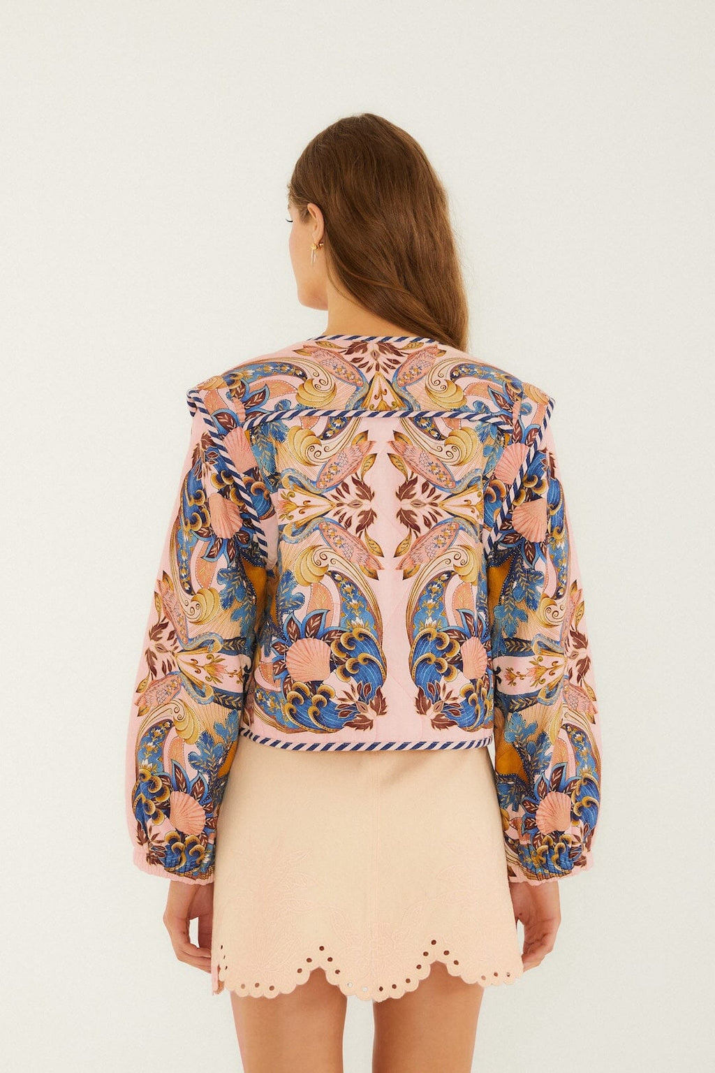 Soft Pink Sea Garden Scarf Buttoned Jacket