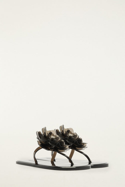 Black Jelly Flower Flat Sandal