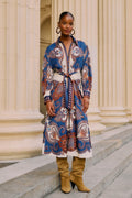 Blue Arabesque Scarf Lenzing™ Ecovero™ Viscose Midi Dress
