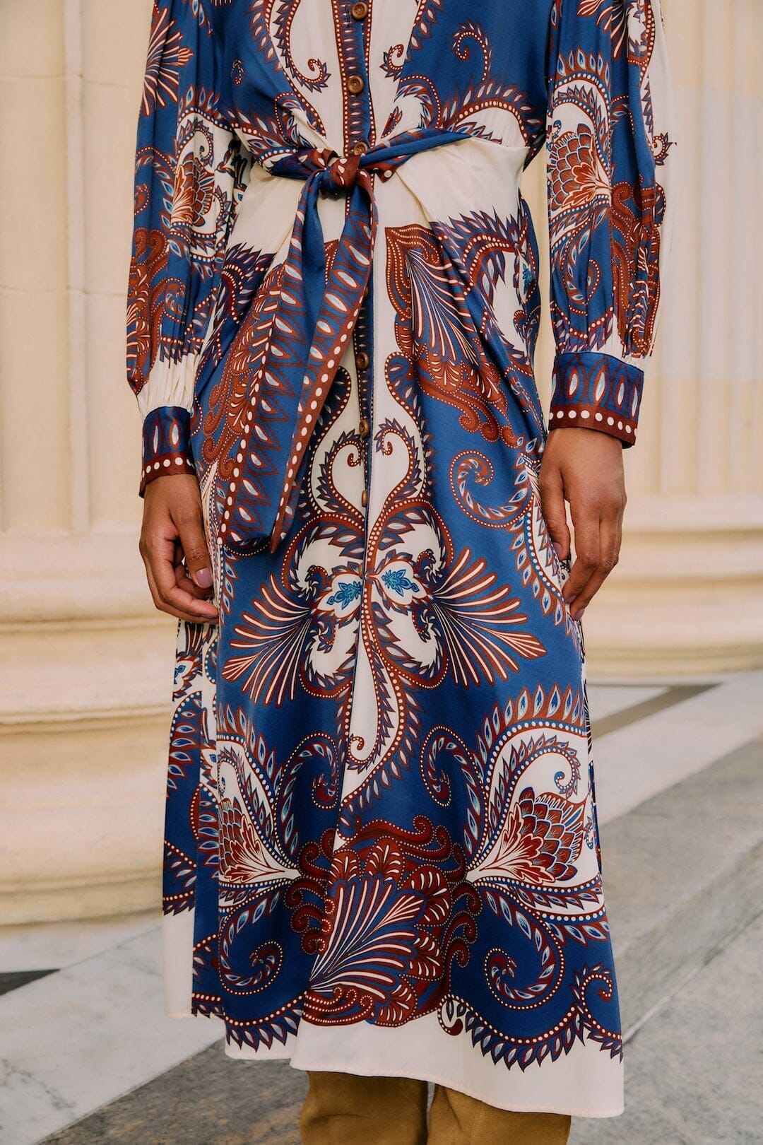 Blue Arabesque Scarf Lenzing™ Ecovero™ Viscose Midi Dress