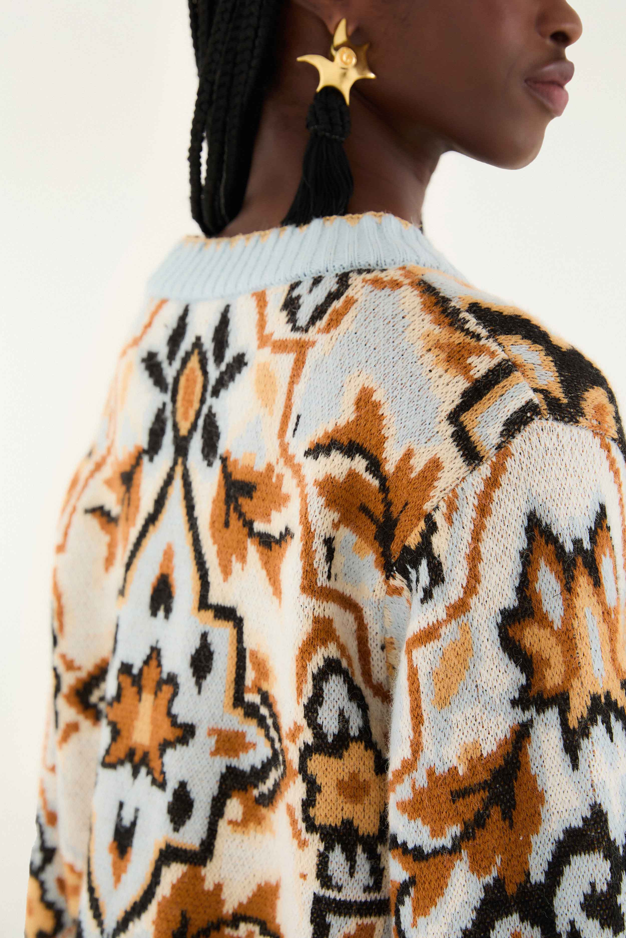 Blue Winter Tapestry Sweater