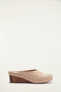 Cream Embossed Wedge Clog