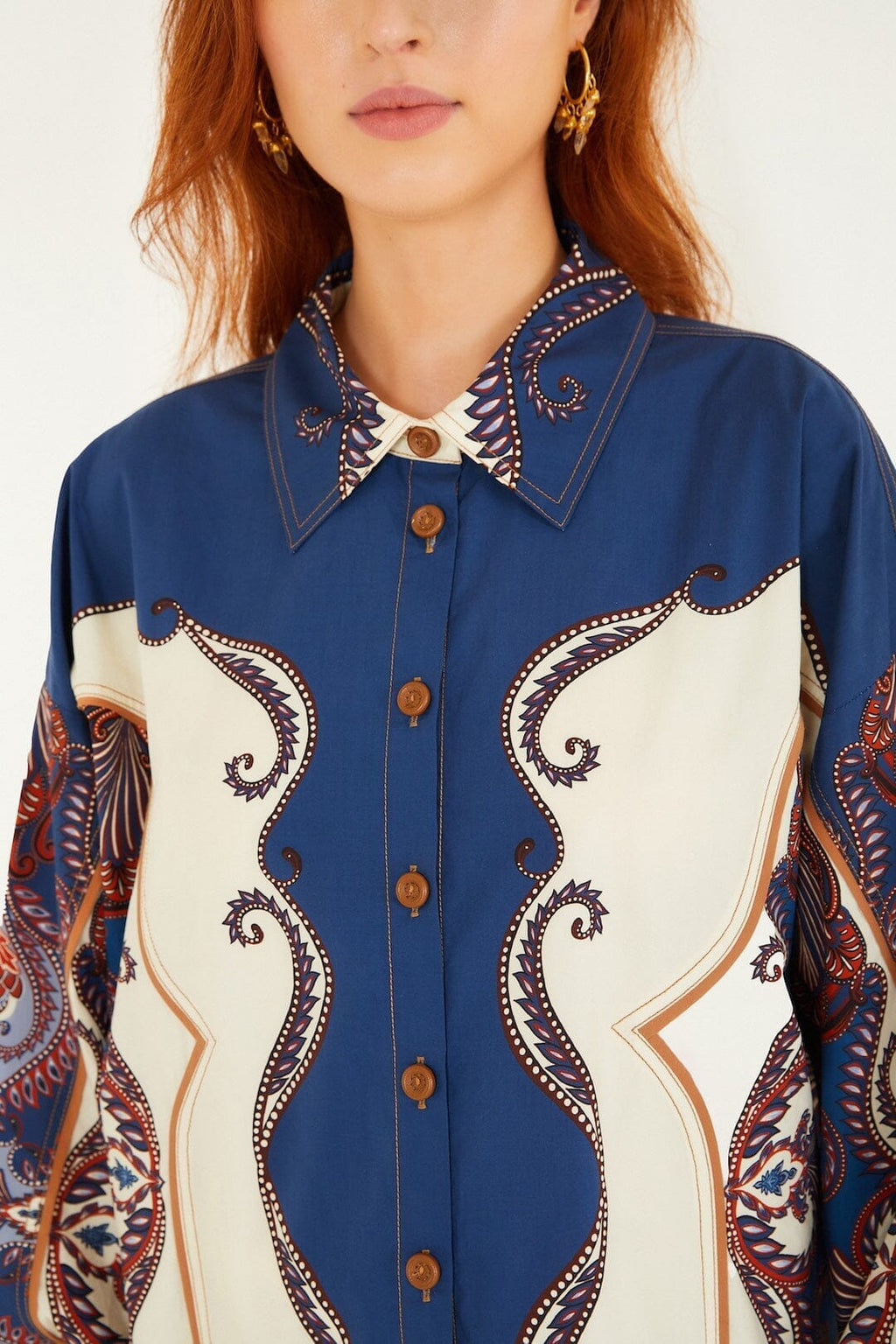 Sand Arabesque Scarf Collared Organic Cotton Shirt