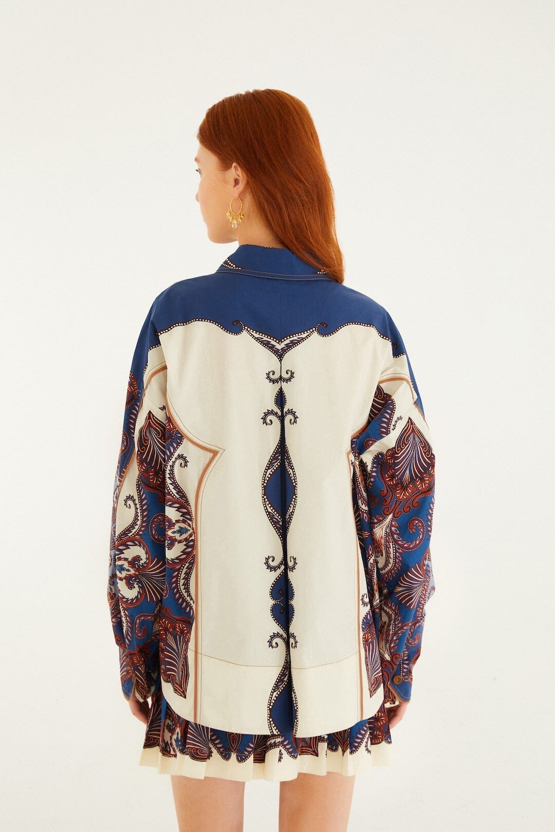 Sand Arabesque Scarf Collared Organic Cotton Shirt