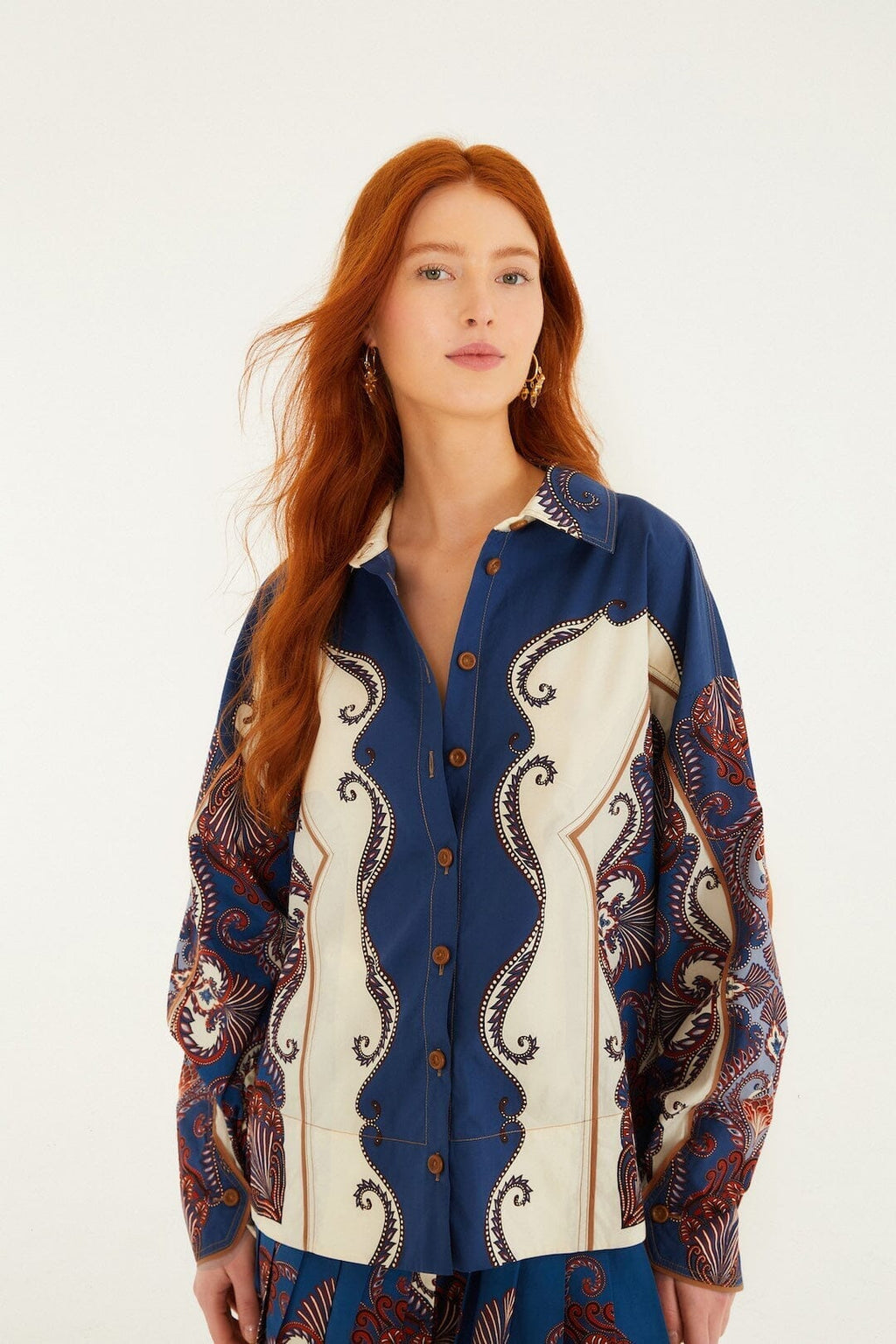 Sand Arabesque Scarf Collared Organic Cotton Shirt
