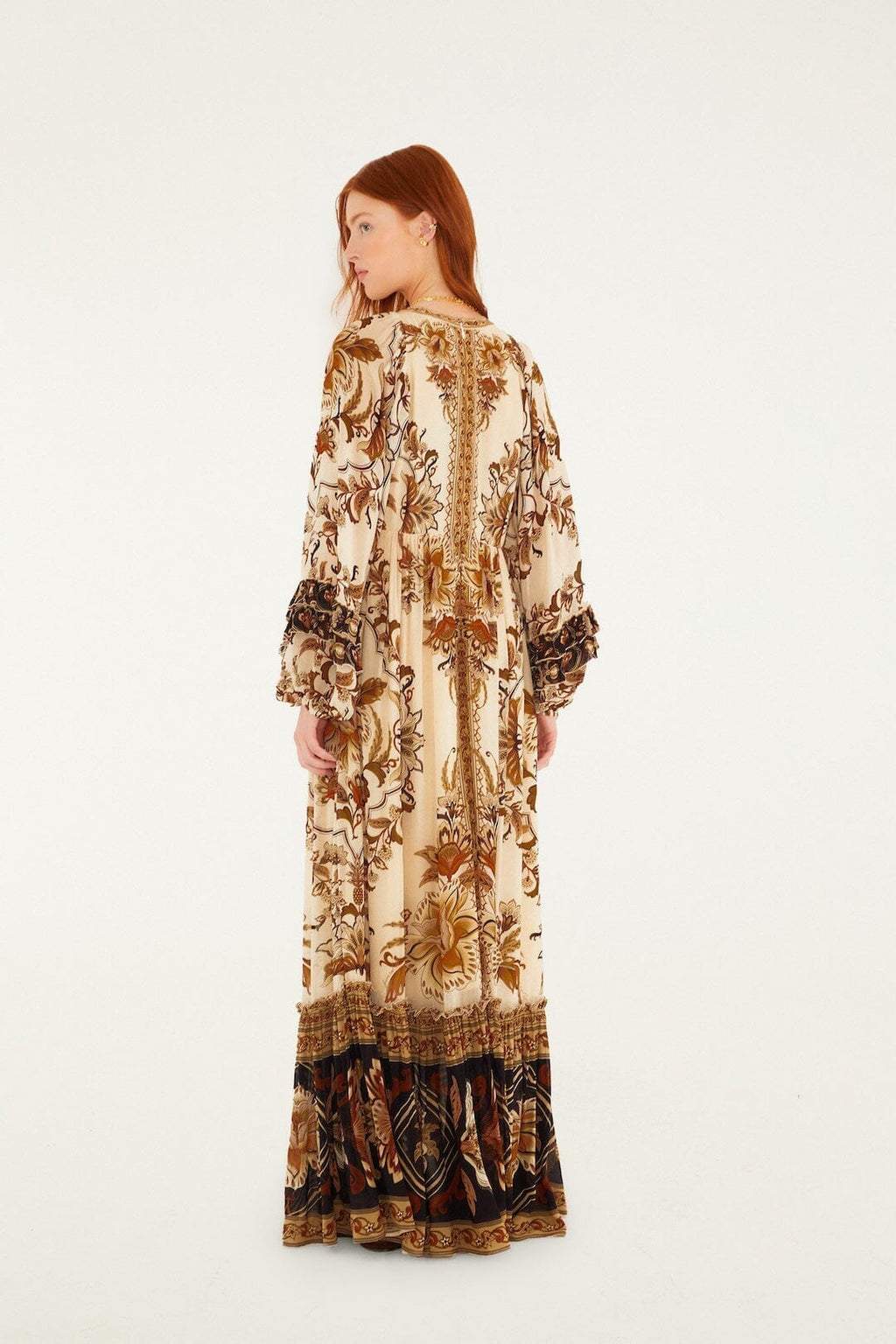 Sand Majestic Garden Ruffled Maxi Dress