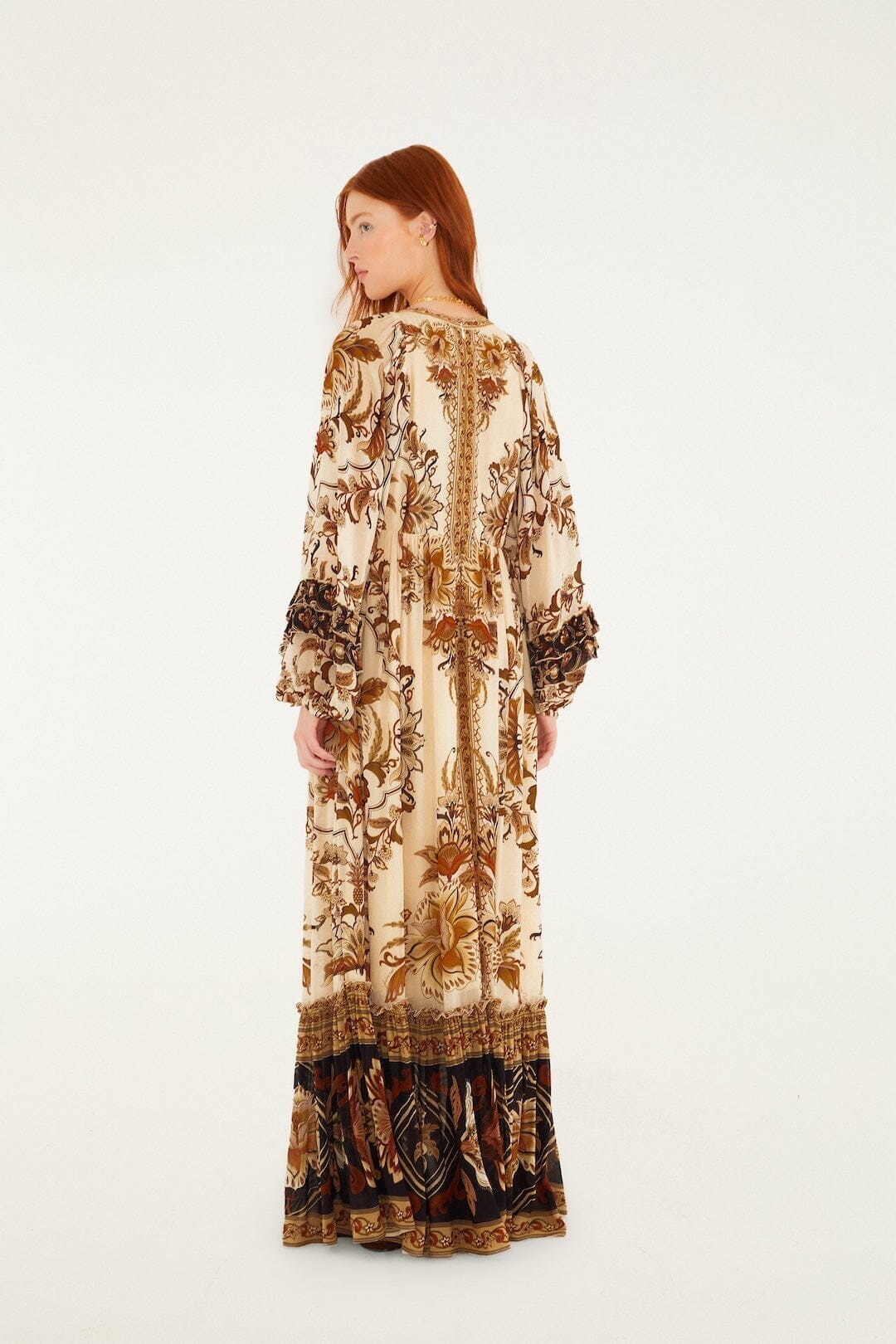Sand Majestic Garden Ruffled Maxi Dress