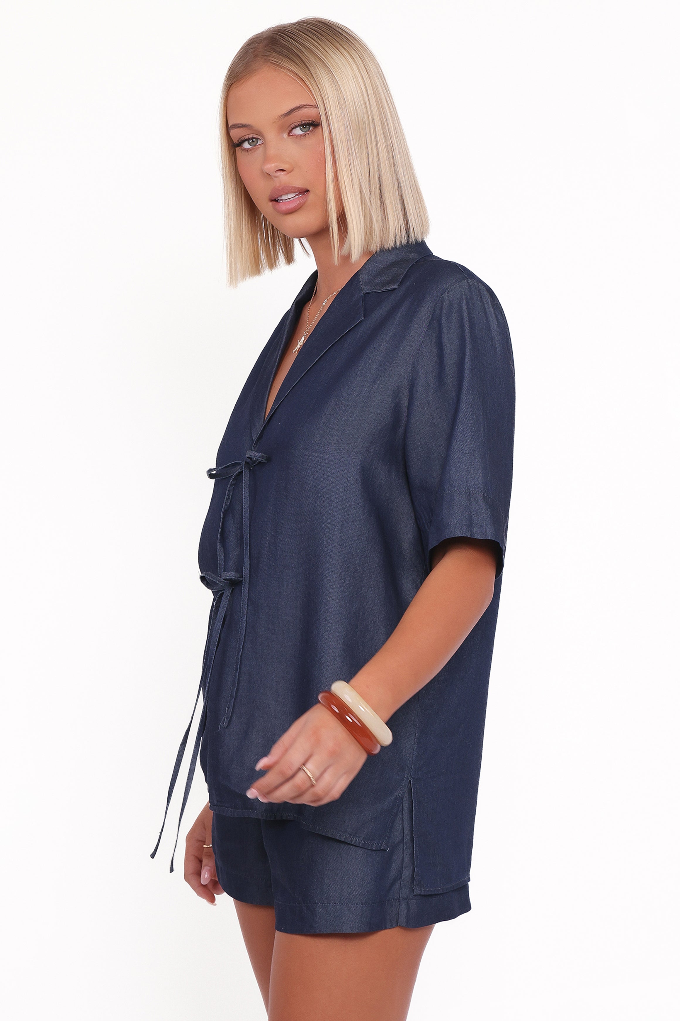 Aaliyah Chambray Shorts - Dark Wash