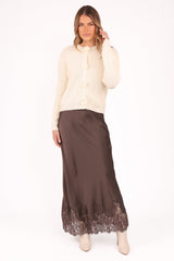 Alira Lace Trim Midi Skirt - Brown