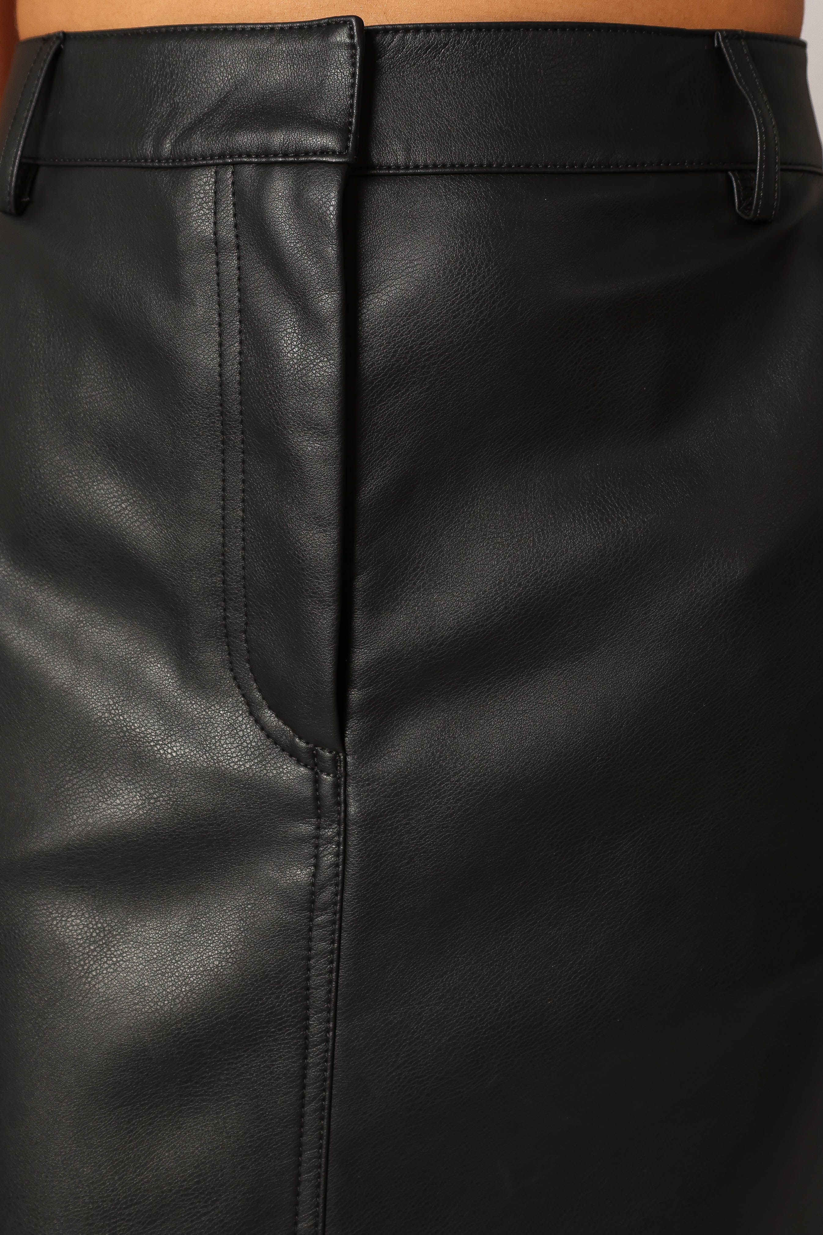 Jade Vegan Leather Column Skirt - Black