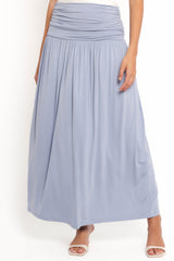 Lavia Ruched Knit Maxi Skirt - Soft Blue