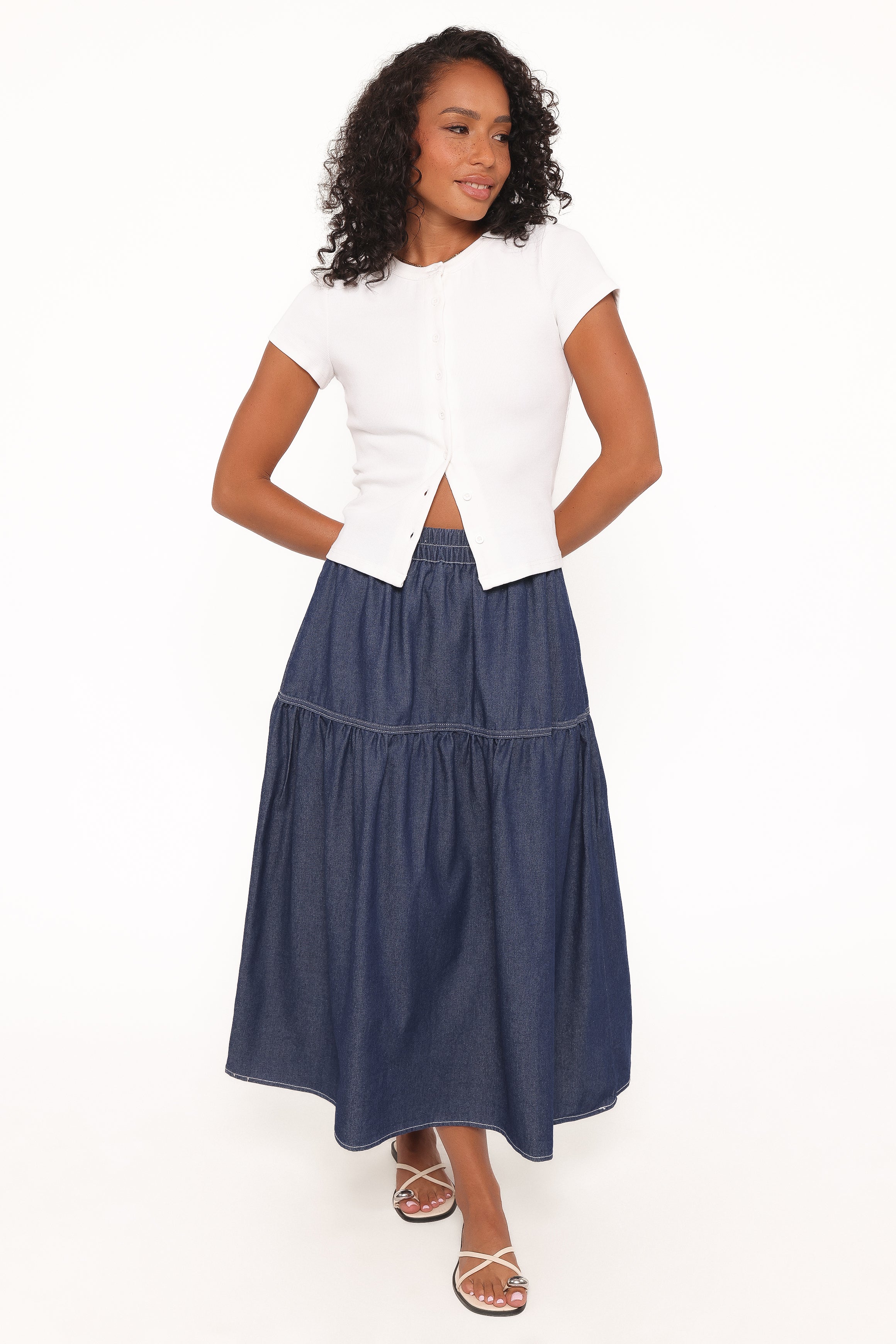 Meadow Midi Denim Skirt - Dark Wash