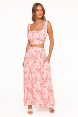 Tyler Drop Waist Maxi Skirt - Rose Pink Floral