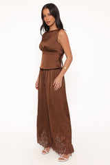 Viola Drawstring Wide Leg Pant - Chocolate