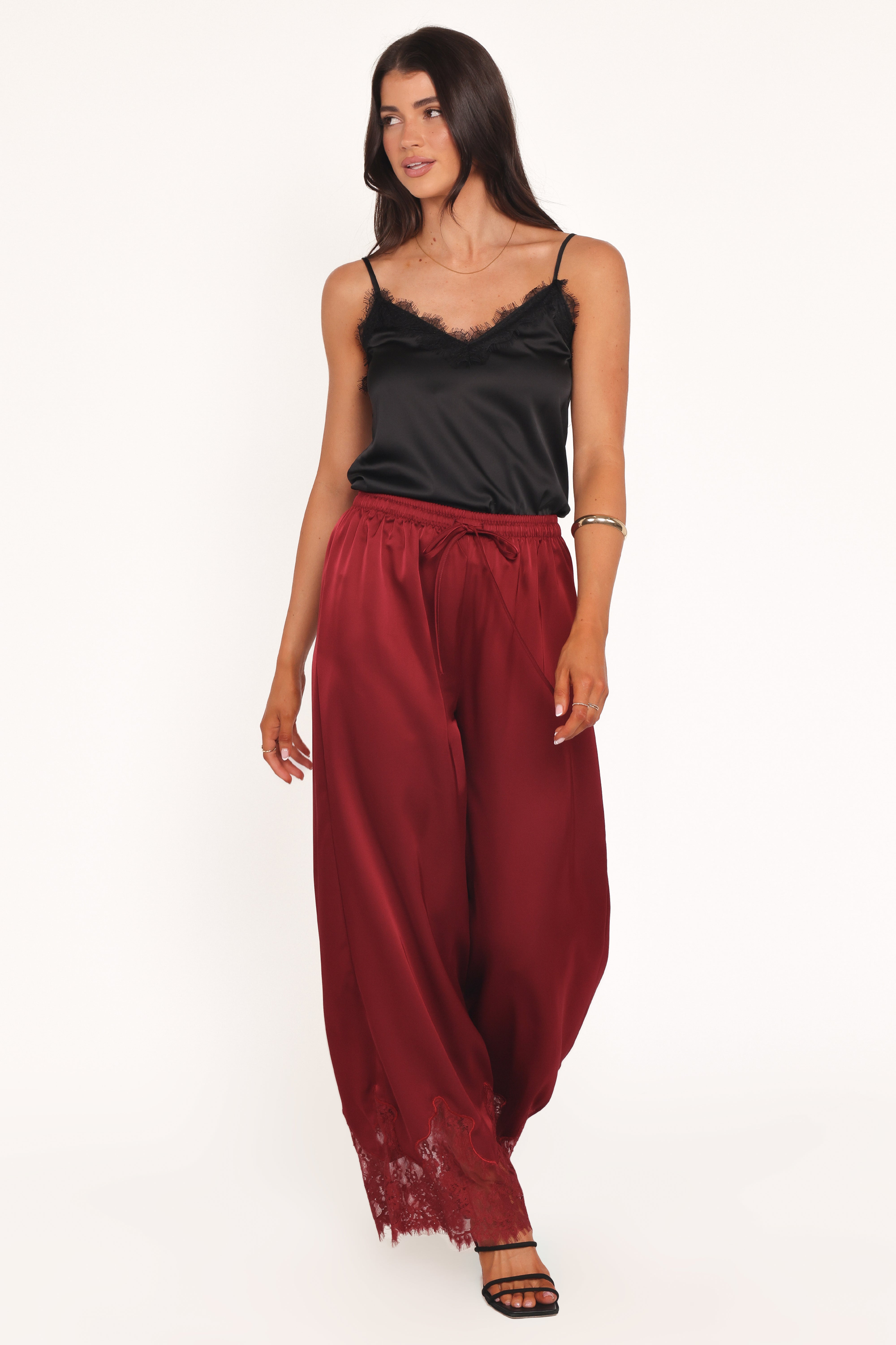 Viola Drawstring Wide Leg Pant - Wine