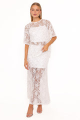 Yonder Sheer Panel Lace Maxi Skirt - White