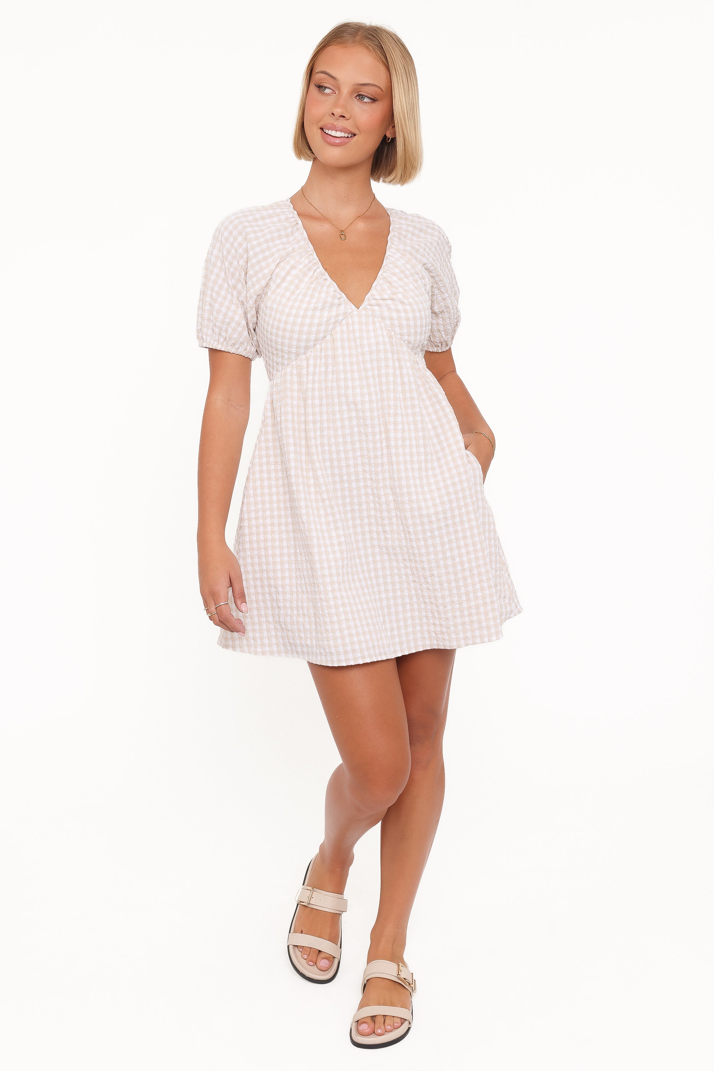 Cadhla Mini Dress - Beige Gingham