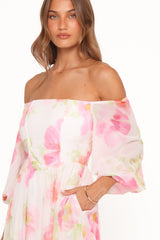 Chantel Off Shoulder Maxi Dress - Pink Garden Floral