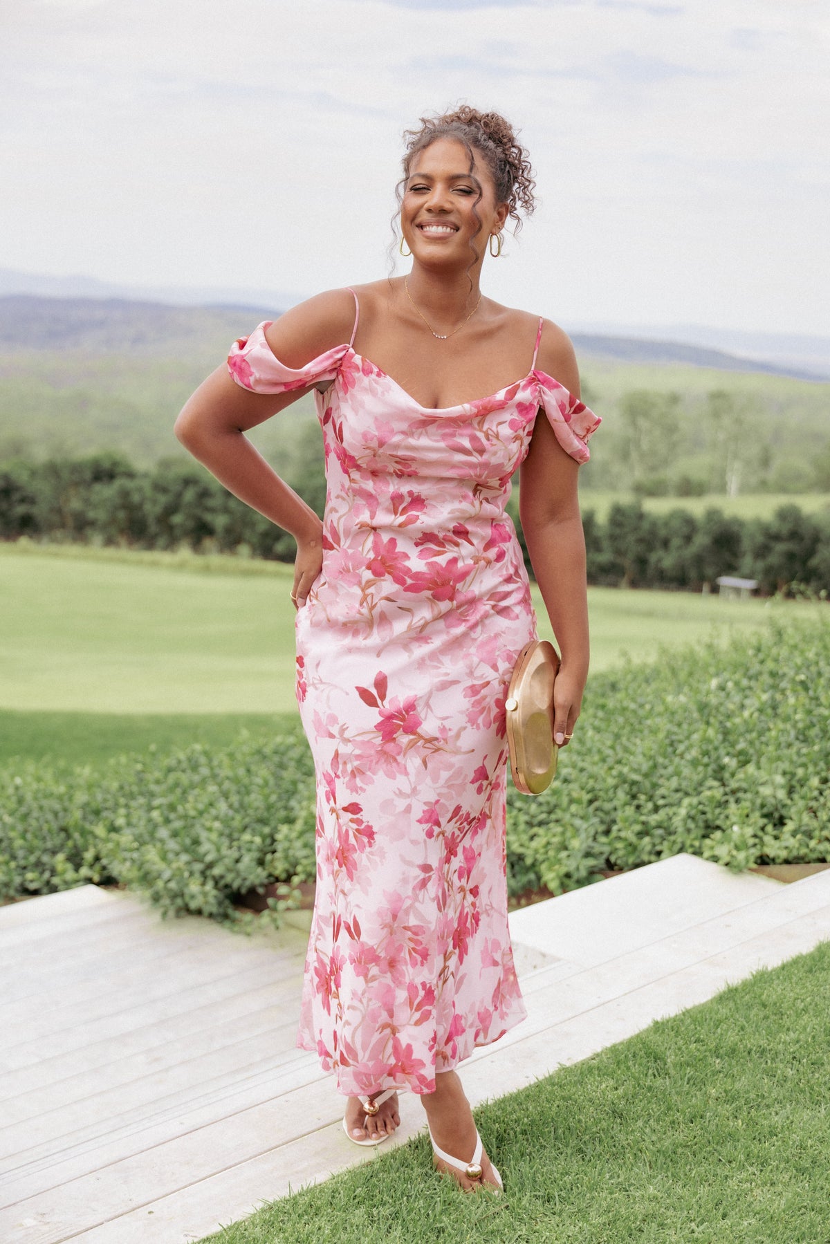 Esther Midi Dress - Pink Floral