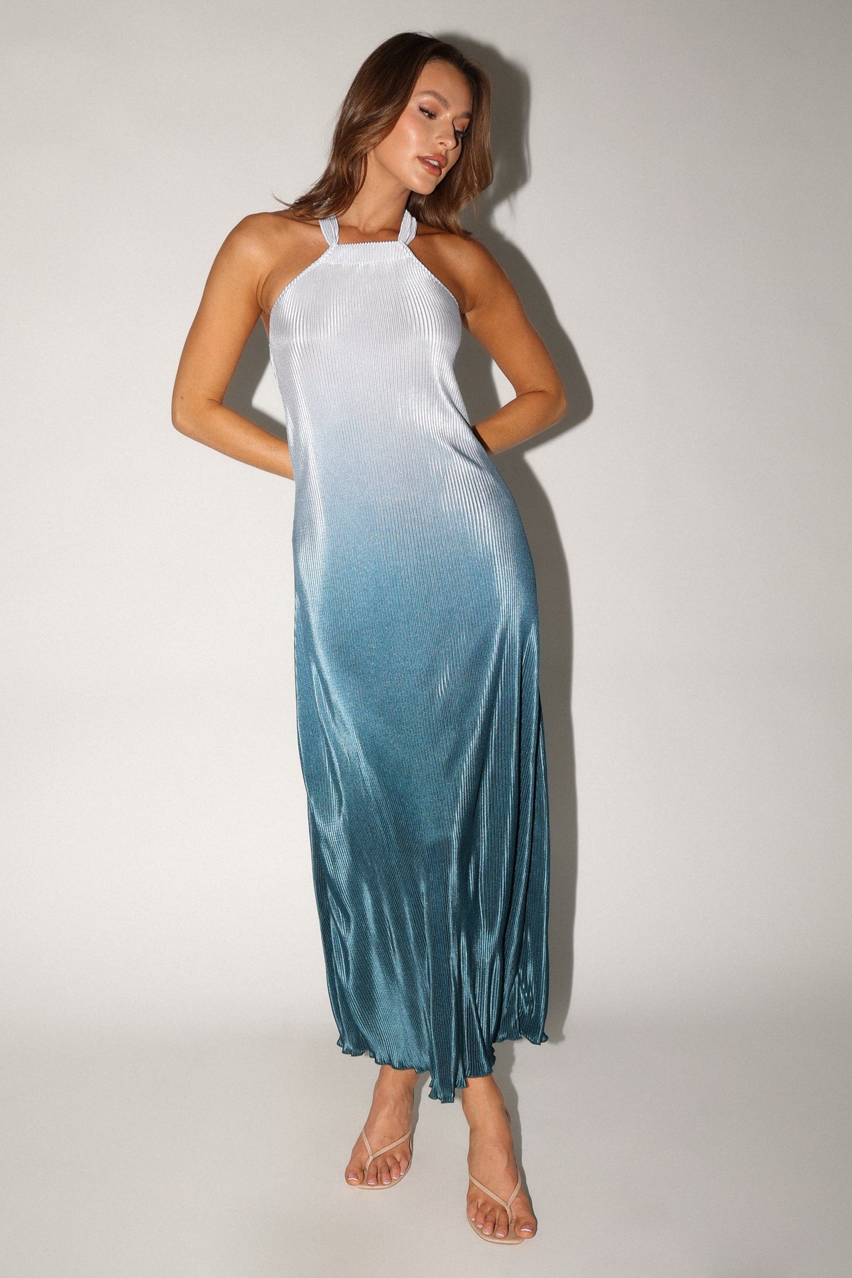 Melody Plisse Halter Maxi Dress - Navy Gradient