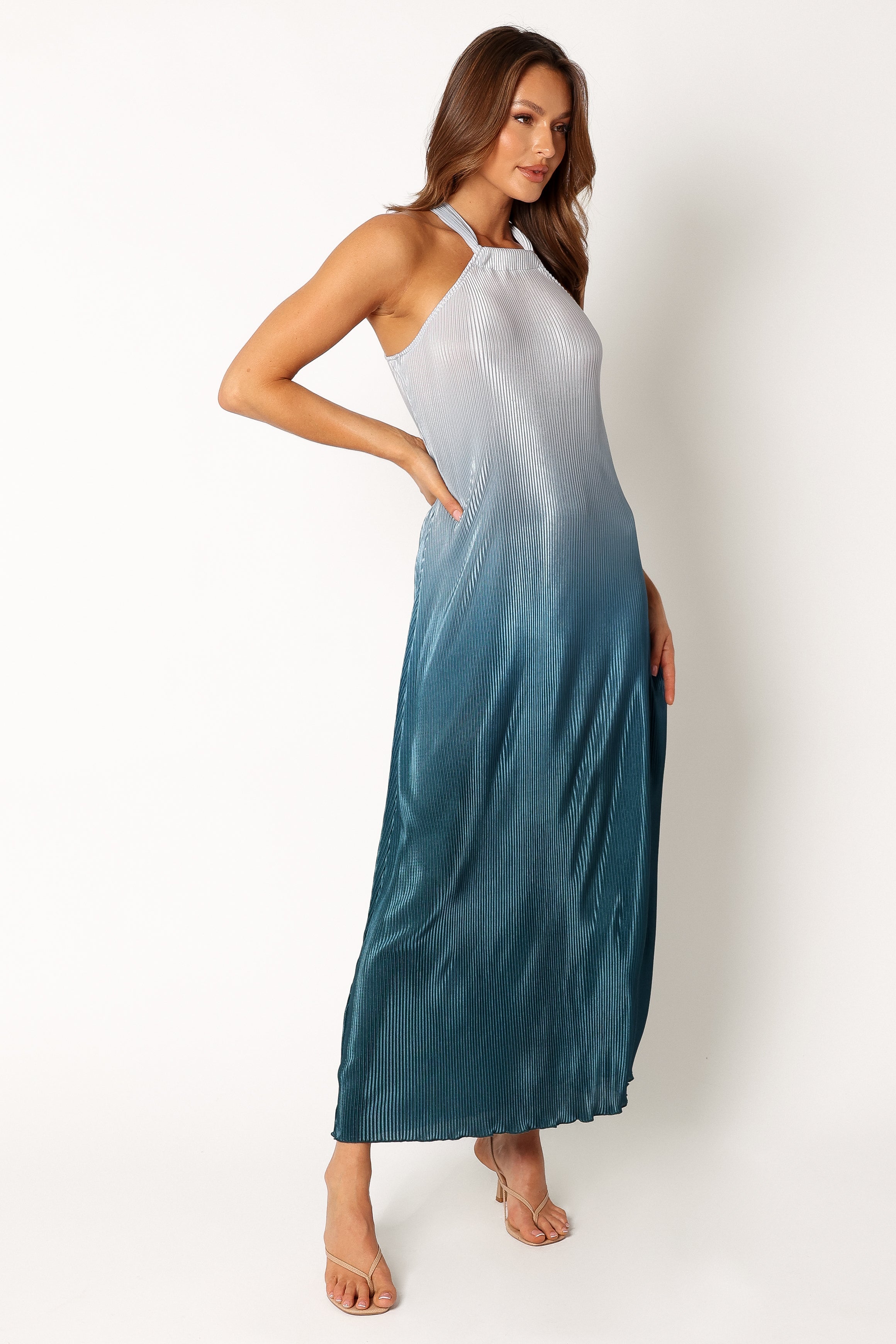Melody Plisse Halter Maxi Dress - Navy Gradient