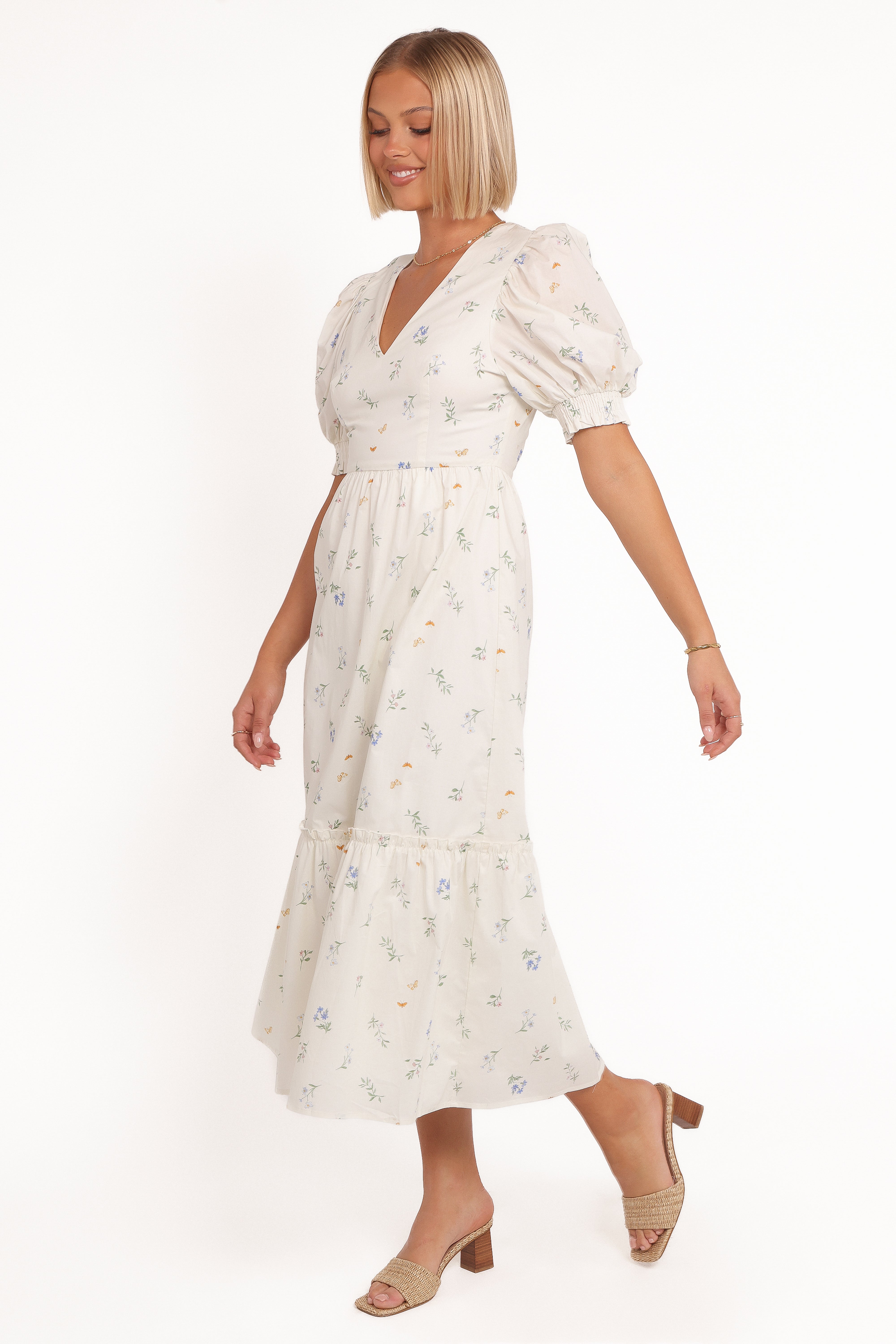 Steele Puff Sleeve Midi Dress - Floral