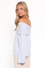 Kenny Off Shoulder Knit Sweater - Pale Blue