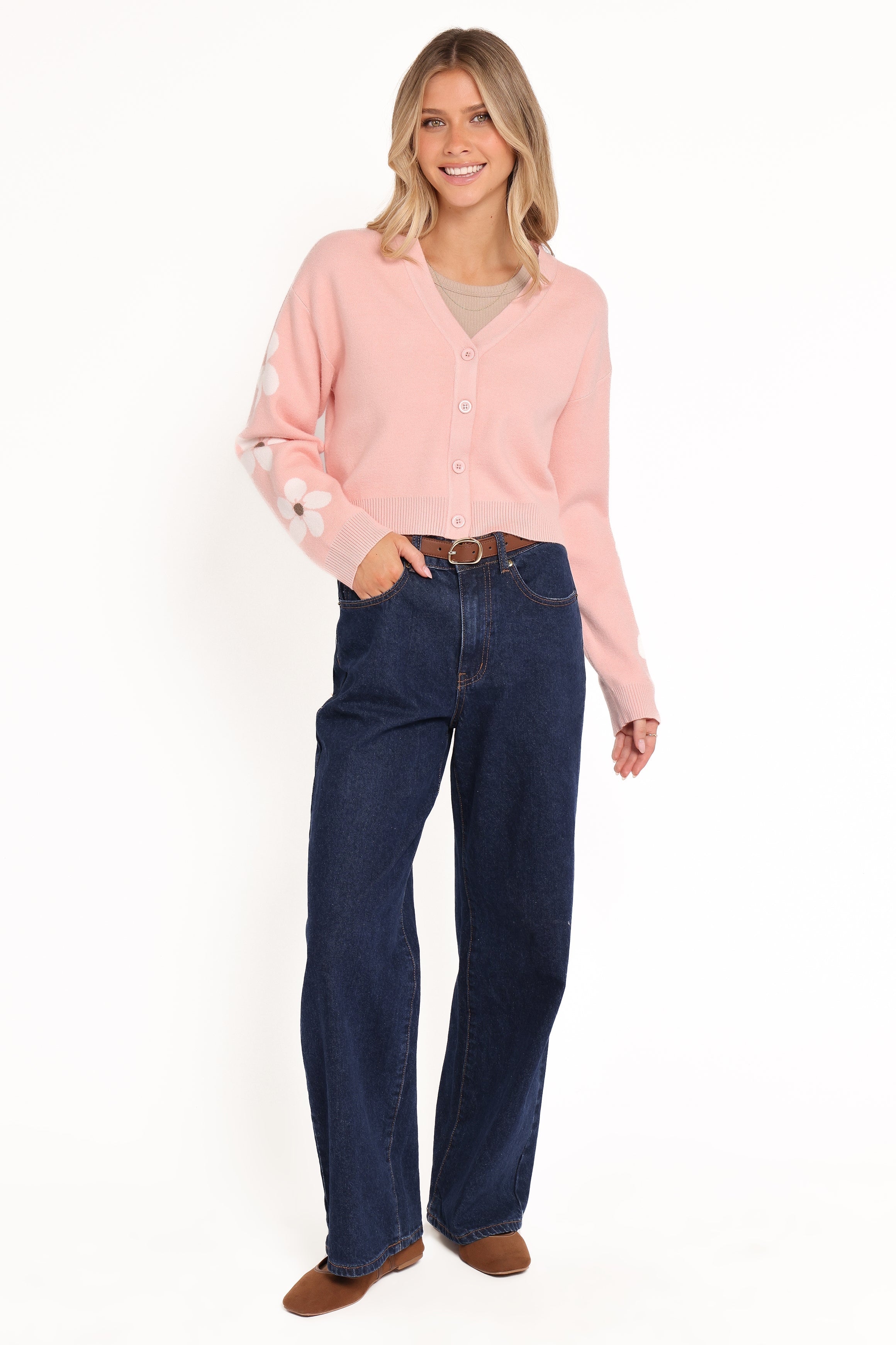 Lantana Flower Sleeve Cardigan - Pink